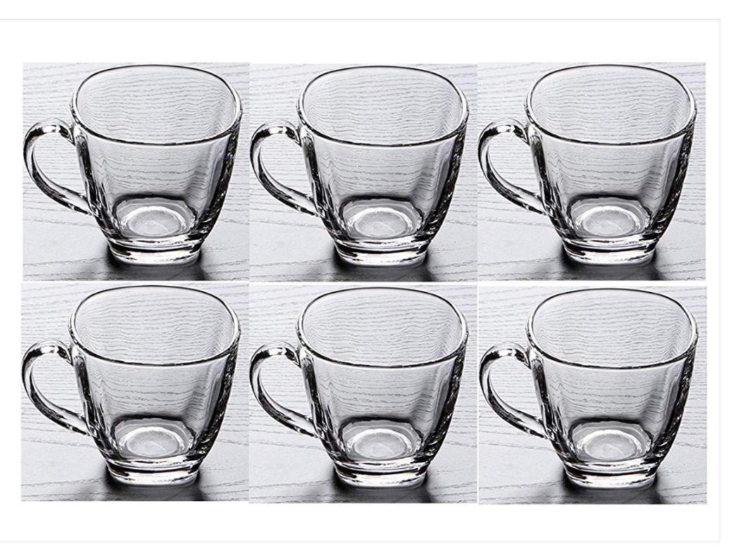 Clear Toughened Glass Mugs with Handles - Set of 6 | 190 ML