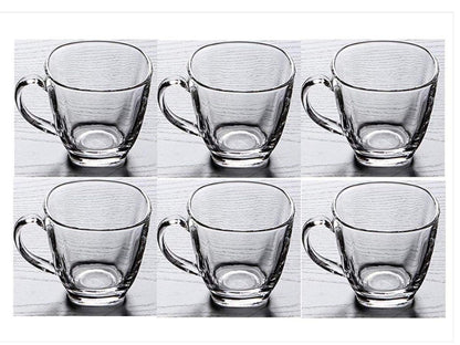 Clear Toughened Glass Mugs with Handles - Set of 6 | 190 ML