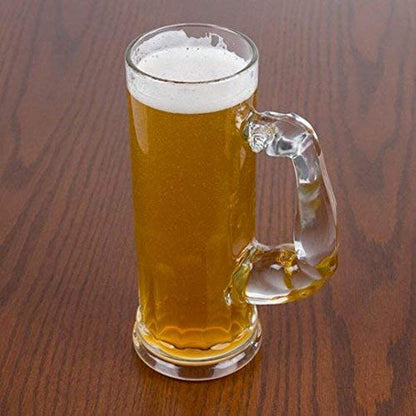 Italian Premium Set of 2 Muscle Beer Mugs - 600 ML Clear Glass with Handle Shape - Jumbo Size Drinking Mug