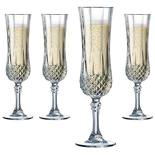 Premium Crystal Champagne Glass Set - 155ml - Vintage Diamond Cut - Set of 6