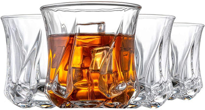 Twisted Rocks Glass Set of 6 - 250ML | Crystal Cut Barware for Whisky, Bourbon, Scotch, Liquor, Wine, Cocktail Drinks