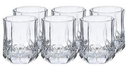 Italian Premium Deluxe Crystal Whiskey Glass Set - Set of 6, Transparent, 280 ML - Lead-Free Barware for Scotch, Liquor, and Cocktail Drinks