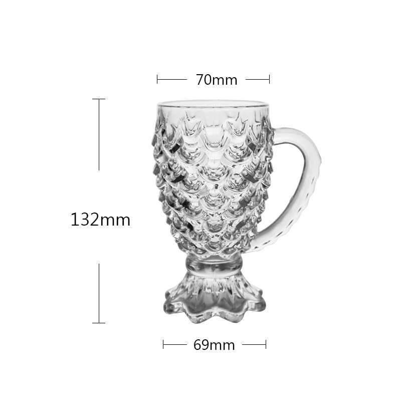 Glass Pineapple Pattern Mug with Handle - Set of 6 - 220 ml Clear Transparent