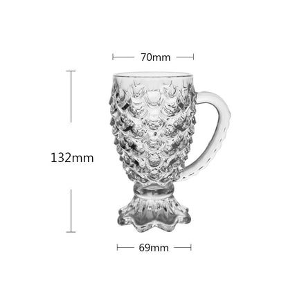 Glass Pineapple Pattern Mug with Handle - Set of 6 - 220 ml Clear Transparent