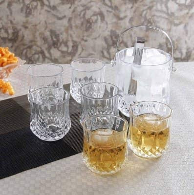 Crumple Whiskey Tumbler 280ML - Set of 6 Crystal Cut Barware Drinking Glasses for Whisky & Cocktail Drinks