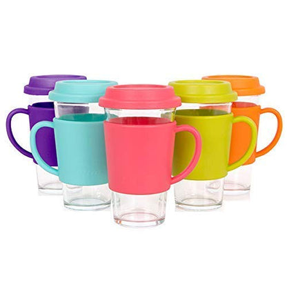 Random Color Glass Fruit Juice Soda Milk Sipper Tumbler Mug with Acrylic Lid - 400ml - Versatile Tea and Coffee Cup