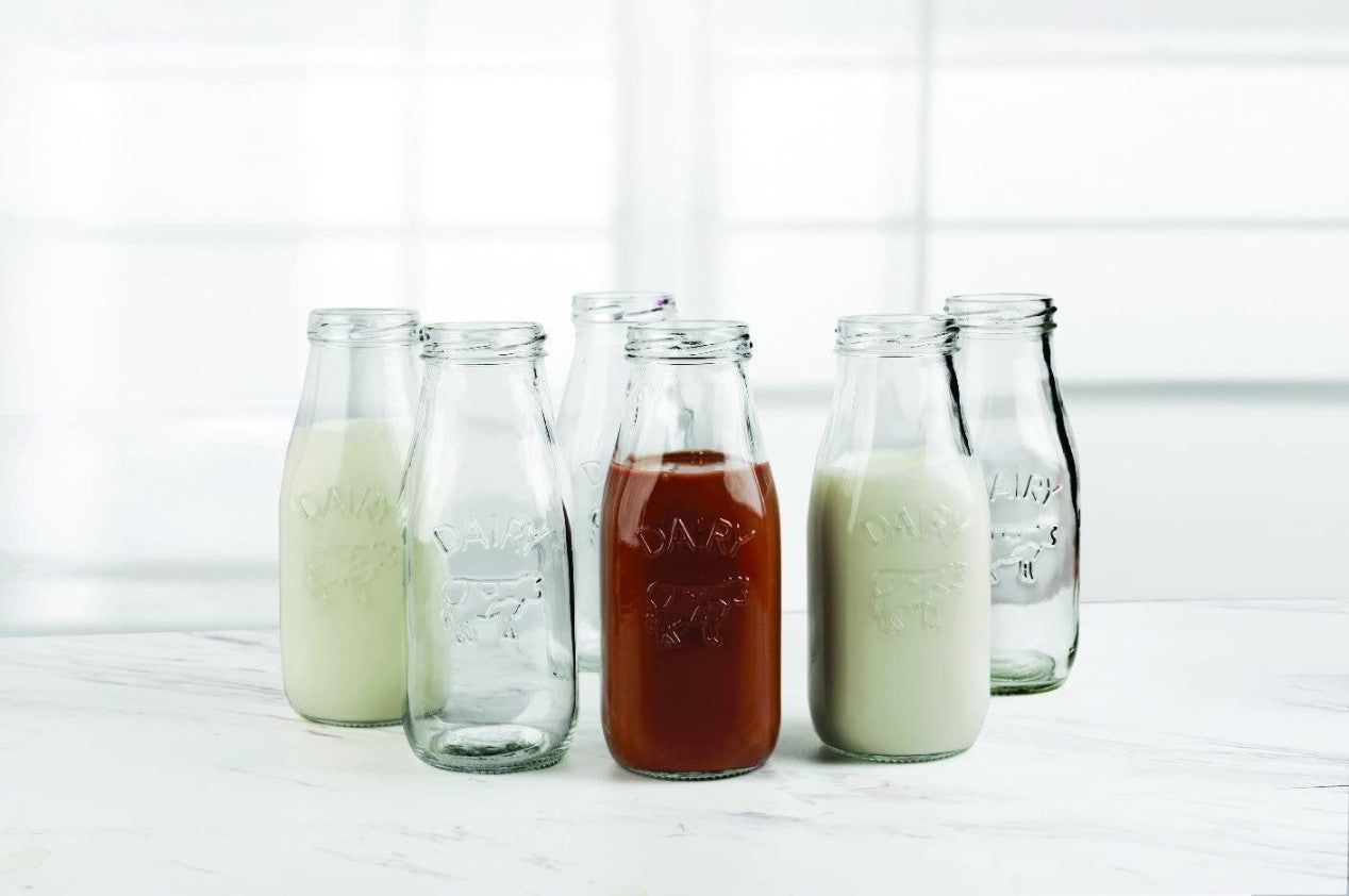 Milk Bottle Glass Mason Jar 300 ML - Reusable Straw - Airtight Twist Lid - Ideal for Milk, Juice, Shake - 1 Piece"