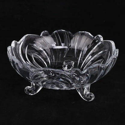 Crystal Glass Fruit 3 Leg Bowl - Large Decorative Serving Bowl