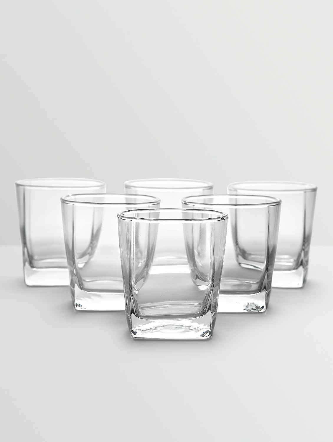 Plaza Square Whiskey Glasses 250ML - Set of 6 | Crystal Cut Barware Drinking Glasses for Alcoholic Drinks & Cocktail Drinks Glasses - Transparent Old"