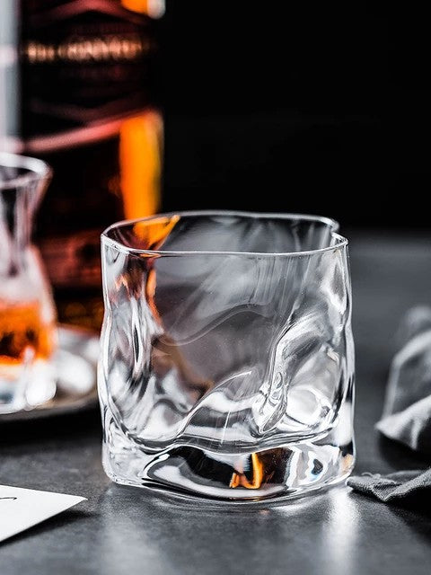 Crumple Whiskey Tumbler 280ML - Set of 6 Crystal Cut Barware Drinking Glasses for Whisky & Cocktail Drinks