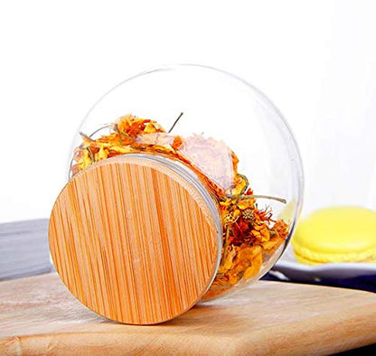 Pot Glass Jar with Lid 450ml - Airtight Glass Jar with Wooden Lid for Food Storage - Single Piece