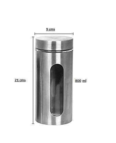 Stainless Steel Plated Glass Jar Canister - Airtight Food Storage Organizer with Visible Window - 800 ml Capacity (1 PCS)