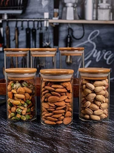 Glass Kitchen Storage Jars with Wooden Lids - Pack of 3 (320ml each)