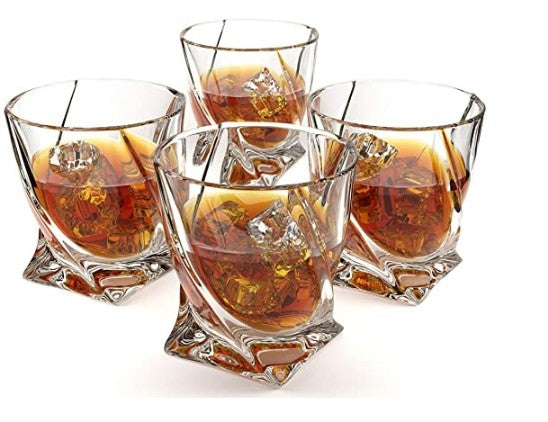 Twist Italian Premium Crystal Whiskey Glasses Set of 6 - 300 ML - Bar Glass for Drinking Alcoholic Drinks