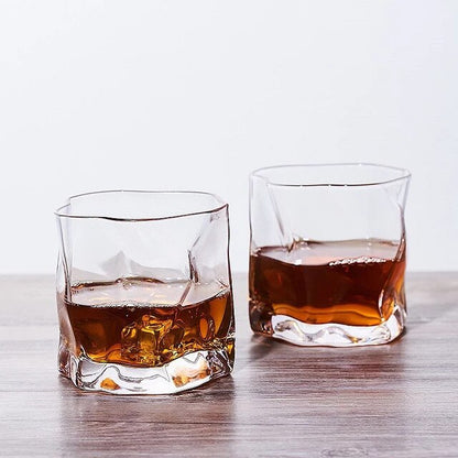 Crumple Whiskey Tumbler 280ML - Set of 6 Crystal Cut Barware Drinking Glasses for Whisky & Cocktail Drinks