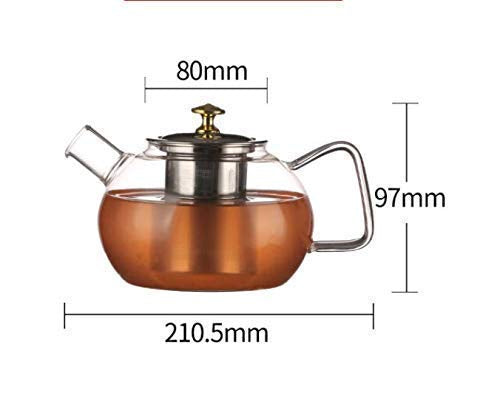 Teapot Kettle Round Set of 1 - Stainless Steel Infuser | Glass Kettle Teapot with Strainer Lid (Not Heat Resistant)