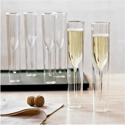 Double Wall Crystal Wine Glass - 150 ML Insulated Drinking Glass for Wine and Champagne (1 Piece)