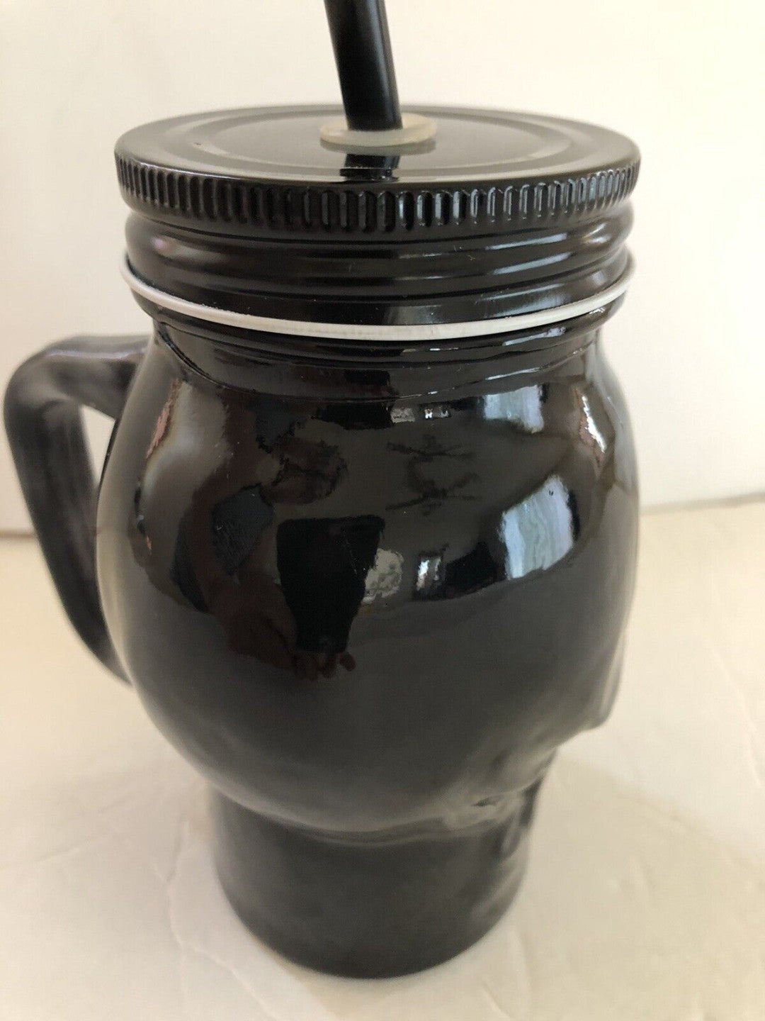 Skull Shape Glass Mason Jar | Reusable Mug with Lid & Straw | Black color - 450 ml