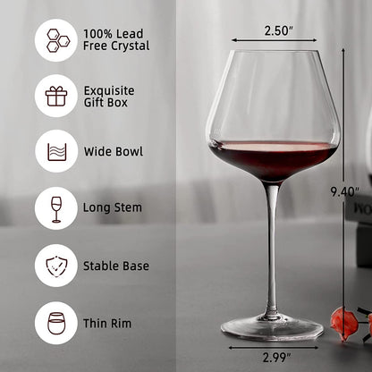 Crystal Wine Glasses Set - 730ml Laser Cut Thin Rim, Long Stem