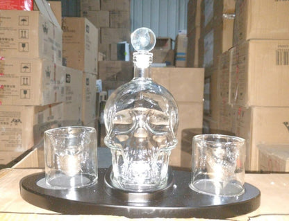 Antique Skull Shape Crystal Whiskey Decanter Set - 750 ML Decanter, 3 Glass Steel Funnel, Handmade Globe Shape Liquor Glass